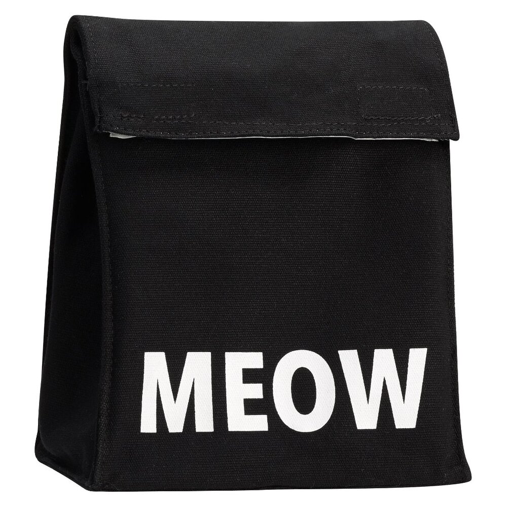 PB Teen Emily & Meritt Black "Meow" Sack Lunch Bag - GUC